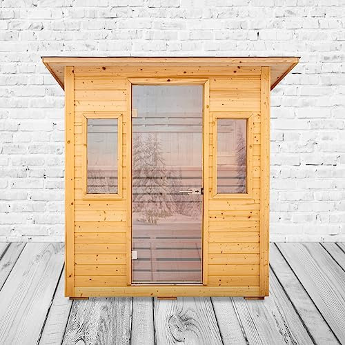 trends4cents PureHaven Aussensauna 190x205x240 cm mit finnischem Saunaofen von Harvia inkl. kompletten Zubehör einfach montierbar energiesparend leichte Bedienung