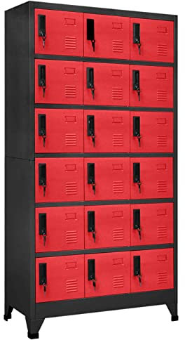 Festnight Schließfachschrank 18 Fächer metallschrank umkleideschrank spind Schrank fächerschrank Metall Büroschrank abschließbarer Schrank stahlschrank-Anthrazit und Rot-Mit 18 Schließfächern