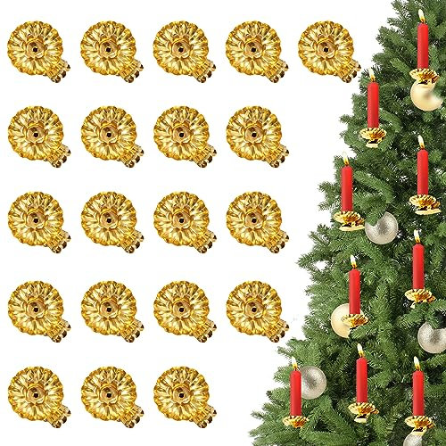 20 Stück Baumkerzenhalter Clip für Weihnachtsbaum, Golden Weihnachtskerzenhalter, Vintage Metall Kerzenhalter mit Clip für Weihnachten Dekoration Feier Advent