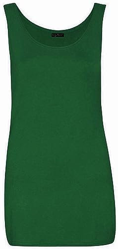 Womens Scoop Neck Sleeveless Ladies Long Stretch Plain Vest Strappy T-shirt Top (20, Bottle Green)