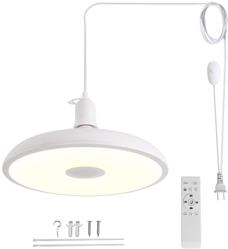 HOREVO Plug-in Pendant Light with Remote Control, Bluetooth Speaker, and Color Changing LED 8.7 18W Adjustable Farmhouse Hanging Fixture for Kitchen Island, Bar, Dining Room, Bedroom, Entryway