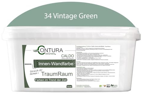 Contura Caldo 10 Liter Wandfarbe 35 Farben Deckenfarbe Contura Hohe Profi Deckkraft Klasse 1 (34 Vintage Green)