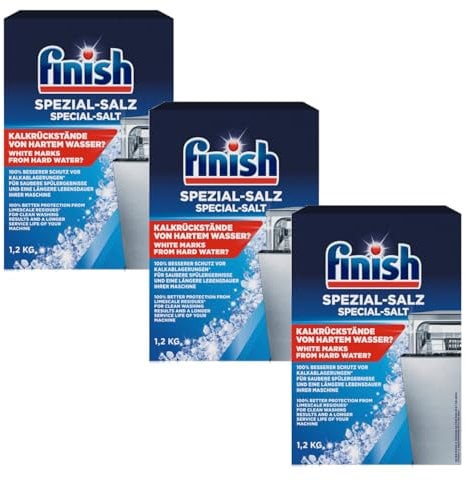 Finish Sel spécial calgonite 1,2 kg (lot de 3) | Sel pour lave-vaisselle pour protéger contre les dépôts de calcaire, les taches d'eau, des résultats propres et une plus longue durée de vie de la