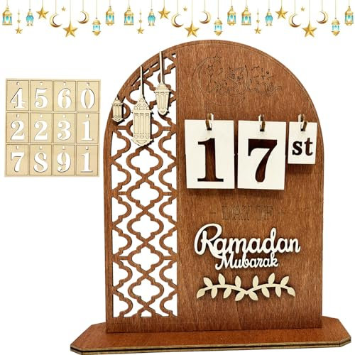 Ramadan Kalender, Eid Mubarak Adventskalender, DIY Holz Eid Mubarak Ornament Dekorationen, 30 Tage Eid Mubarak Kalender, Ramadan Dekorationen Countdown-Kalender, Countdown Ramadan Kalender Kinder