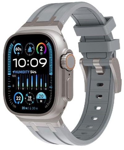 VeveXiao Bracelet robuste de luxe compatible avec Apple Watch Ultra/Ultra2 49 mm, 45 mm, 44 mm, 42 mm, bracelet de rechange imperméable en silicone pour iWatch Series 9 8 7 6 5 4 3 2 1 SE (gris