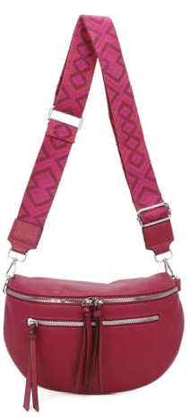 Damen Tasche Crossbody Schultertasche Gürteltasche Brusttasche Hüfttasche Bauchtasche Umhängetasche Cross-Over Bodybag Handytasche Geldtasche Kosmetiktasche Leder Optik Pink S mit RV vorn