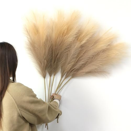YiYa Pampasgras Kunstblumen Deko 6 Stück 104CM Künstliches Pampasgras Pampasgras Groß Trockenblumen Strauß für Büro Dekor Wohnzimmer Hochzeit Schlafzimmer (Farbverlauf Braun)