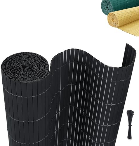 AufuN Sichtschutzmatte PVC Sichtschutzzaun 120x400cm - mit Kabelbindern Standard Sichtschutz Bambus Windschutz für Garten Balkon und Terrasse-Interne W-Struktur Verstärkte Lamellen (Anthrazit)