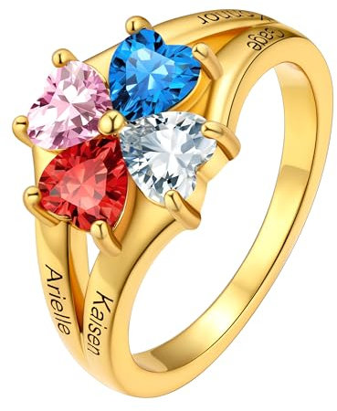 Supcare Frauen Ring mit Herz Geburtsstein Namensring Ring mit Gravur Text 925 Eheringe Solitaire Ring Memoirering Goldring Trauring Hochzeitsringe Ewigkeit Personalisiert Schmuck für Hochzeit