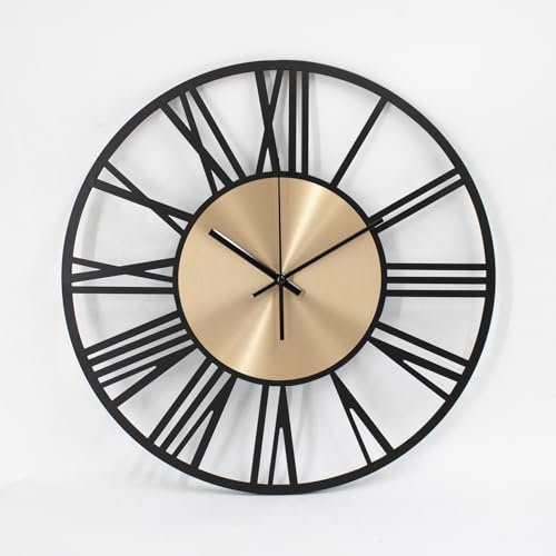 K&L Wall Art große Wanduhr XL Industrielle Metalluhr Vintage Wohnzimmeruhr lautlos Quartz Uhrwerk ohne Tick-Geräusche (Gold Aluminium, Ø 40cm)