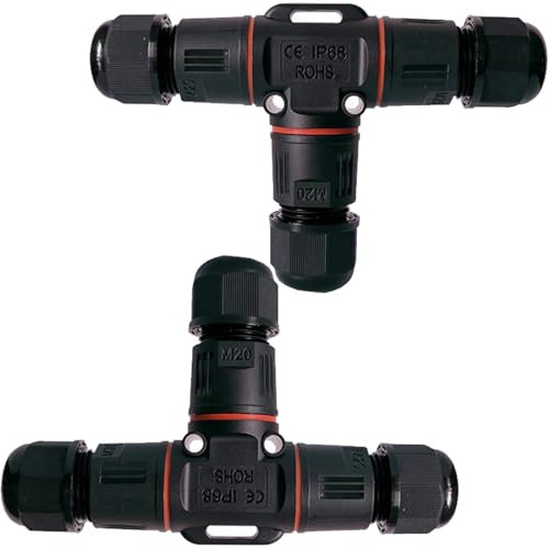 ANBOO 2 Pièces Boîte de Jonction IP68 Connecteur Étanche Forme de T, Connecteur de Câble Étanche à 3 Broches pour Câbles de 3-12 mm,Boîte de Jonction Extérieure Étanche (3 broches - 2pcs)