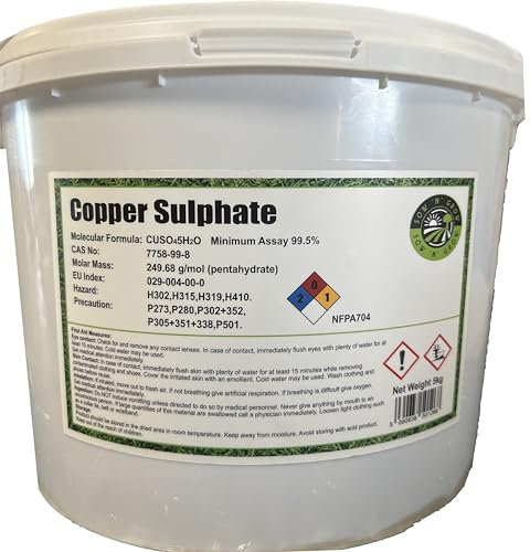 5KG Copper Sulphate Pentahydrate Container - Minimum Assay 99.5% - from SOW N GROW – Multi-Usage as Fungicide, Algaecide, Gardening, Livestock Footbaths, Pool Cleaning etc.
