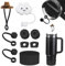 Yuecda Stanley Cup Accessories Set - 6 Pcs Silicone Spill Proof Stopper, 2 Straw Cover Caps, 1 Silicone Boot for 40oz & 30oz Cup (Black)