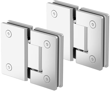 Bathlink 180 Degree Glass Shower Door Hinges, Heavy Duty Polished Chrome Stainless Steel, 2 PCS for 1/4 to 1/2 Frameless Glass Shower Door