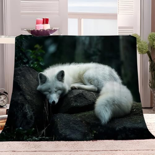XCQHZYQ Kuscheldecke für Kinder Waldtier Weißfuchs 180x200 cm Decke Fleecedecke Sofadecke Kinderdecke, Superweiche Flanell Wohndecke Geschenke für Jungen Mädchen