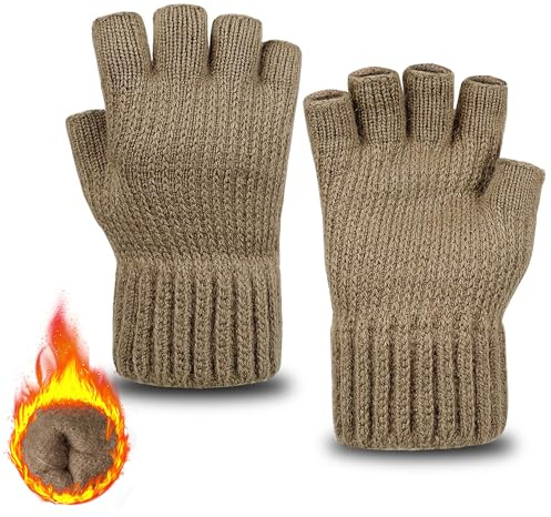 ehsbuy Fingerlose Handschuhe Herren Thermal Weiche Fleece Fingerhandschuhe Winter Warme Touchscreen Strickhandschuhe für Fahren Radfahren Laufen