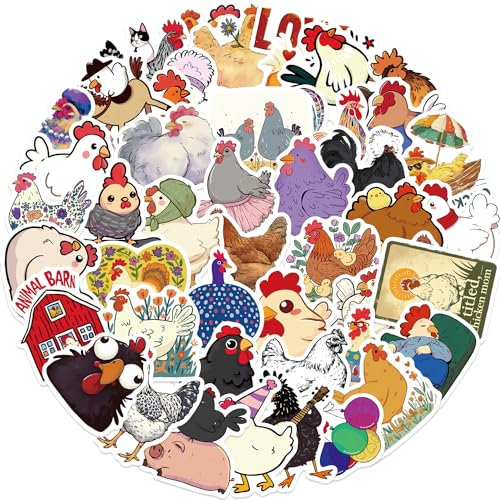Huhn Sticker Set Aufkleber Jugendliche Erwachsene 50 Stück Niedliche Tier Wasserfeste Vinyl Decals Auto Motorräder Fahrrad Skateboard Snowboard Gepäck Laptop Koffer Helm Motorrad Computer