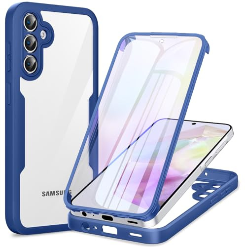 Phoona 360 degrés Coque pour Samsung Galaxy A35 5G avec Transparent Protection d'écran, TPU Silicone Antichoc écran Coque, Anti-Rayures Portable Intégrale Étui Housse pour Samsung A35 5G, Bleu