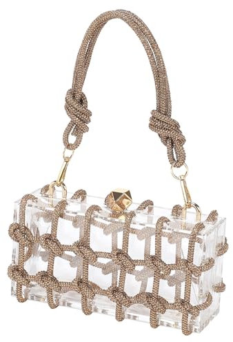 sourcing map Evening Bags, Acrylic Clutch Purse Marbling Bag Wedding Prom Party, Golden