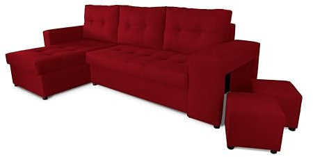 NAWSTOL - Ecksofa Couch Leon mit Schlaffunktion und Bettkasten - Modern Sofa für Wohnzimmer - Links/rechts montierbar (Rot)