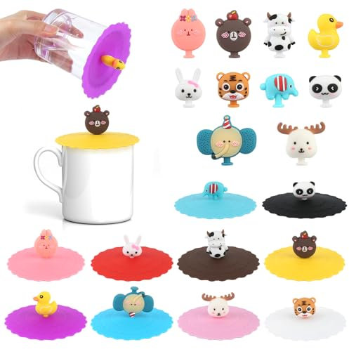 10 Stück Glasabdeckung Trinkglas, Silikondeckel für Gläser with Tier Griff, Auslaufsicherer Deckel für Gläser, Anti Staub, Wiederverwendbarer Silikon Deckel für Trinkgläser Insektenschutz