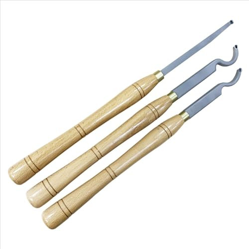 Wood Turning Tools for Lathe 3 PCS Set, Carbide Lathe Tools with Straight Angled Hook Style Shafts, Turning Lathe Chisels with Comfortable Grip Handles Lathe Tools for Craft DIY Hobbyists