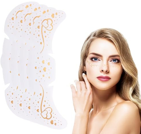 Auiremrti Glitzer Sommersprossen Make-up Patches,4Stück Glitzer Gesicht Sommersprossen Tattoo,Wasserfeste Goldene Doppelherzform Valentinstag Temporäre Tattoos,Festival Freckles,Für Party,Aufführungen