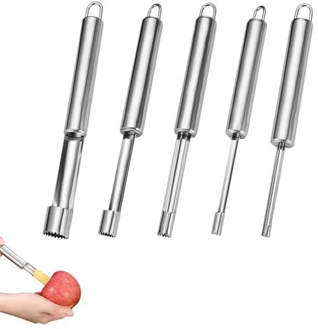 5 Pièces Différentes Tailles Vide Pomme Acier inoxydable Coupe Cerise Evideur Pomme Dissolvant De Noyau De Pomme Portable Dissolvant de Légumes Multifonction Denoyauteur en Acier Inoxydable