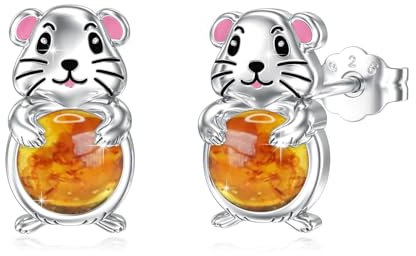 ABIGY Hamster Ohrstecker 925 Sterling Silber Hamster Ohrringe Bernstein Ohrstecker Weihnachten Geburtstag Neujahr Jahrestag Schmuck Geschenke für Ehefrau Mutter Tochter Schwester Freundin