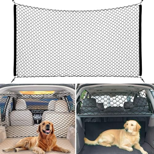 bangminda Red de Barrera Universal para Perros Mascotas Mercancía Valla de Seguridad de Coche Rejilla de Protección para Coche Barrera de Separación Elástica de Maletero 120x70 cm