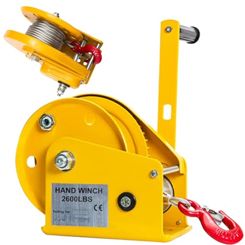 Handseilwinde Profi 1200lbs/2600lbs,2600lbs-10m | Handwinde mit Bremse Klein, Seilwinde Handwinde mit 10m/20m/30m Drahtseil, Forstseilwinde Bootswinde für Ziehen und Heben