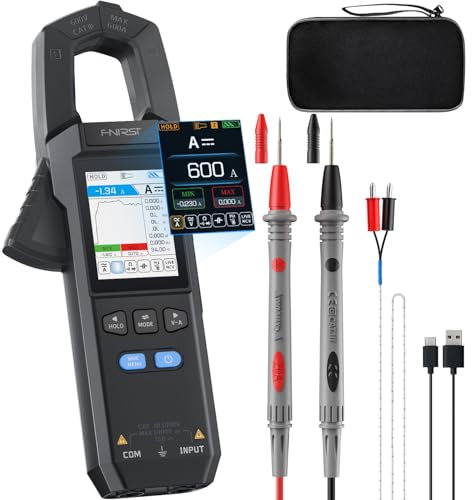 FNIRSI DMC-100 Digital Clamp Meter 9999 Counts TRMS Multimeter, 600A Curve Recording Rechargeable Amp Meter with Storage Bag, NCV, AC/DC Voltage Current, Continuity Capacitance Diode Resistance
