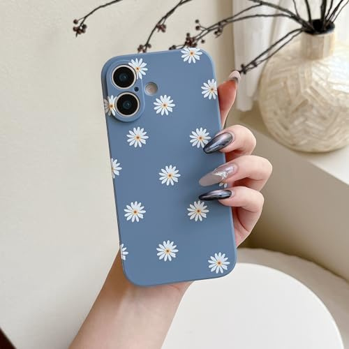 ZUKKASHAN Compatible with iPhone 16, Soft Silicone TPU Shockproof Protective Case Cute Daisy Pattern Girls Women Back Phone Cover for iPhone 16 (Gray, iPhone 16)