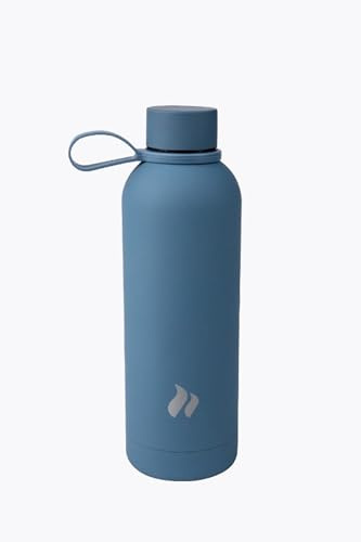 roastmarket Isolierflasche 500ml aus Edelstahl, doppelwandig, auslaufsicher, spülmaschinengeeignet, BPA-frei, Grau-Blau, Thermoflasche für Kaffee, Tee, Wasser, Sport & Alltag