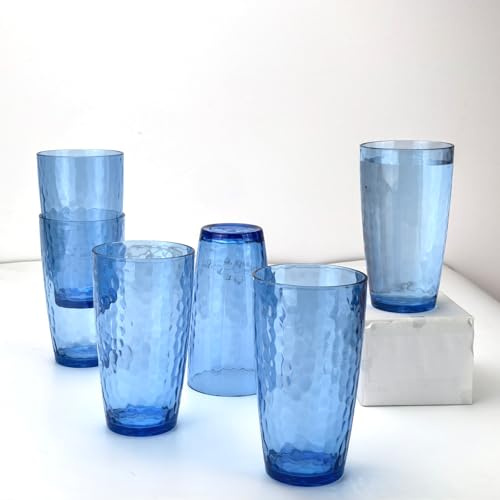 Yalin Vasos de 20 onzas de acrílico, vasos reutilizables de plástico, apilables, sin BPA, irrompibles, aptos para lavavajillas, juego de 6 vasos (Azul)