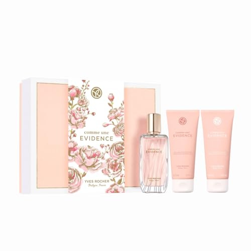 Yves Rocher Comme une Évidence - Pflegeset Damen - 3-teilig | Blumig-holziger Damenduft im Set - Eau de Parfum, Körpermilch & Duschgel - Ideale Geschenkidee, Made in France