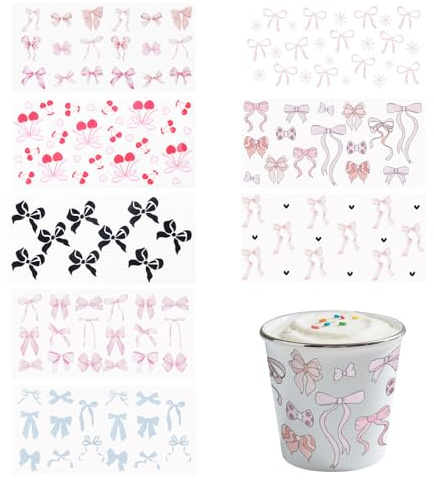 8 Sheets Pink Bow Uv Dtf Cup Wraps for 16 oz Glass Water Bottle, Pink | Waterproof Rub On Transfers for Crafts, Cup Decals for Diy Mugs Container Decor Bow Stickers