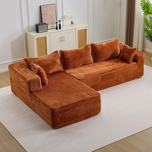 EINHOM Ecksofa L-Form Sofa mit 3 Kissen, Schlafsofa mit Schlaffunktion, Cord Modularesmit Couch, mit Armlehnen, Kombinierbares, Montagefrei, für Wohnzimmer, 279 x 179 x 83 cm (Braun)