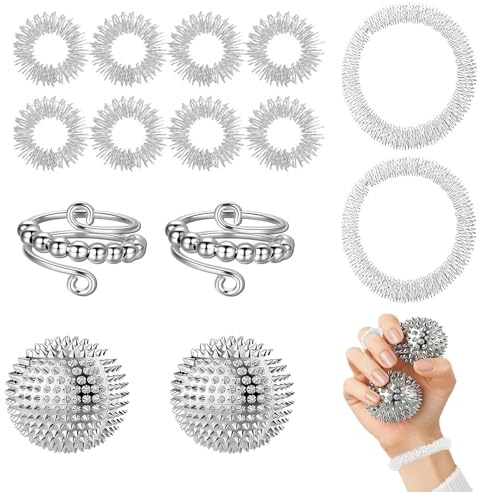 14 Stück Skills Set, Skills Borderline, Akkupressurbälle Akupressur Armband | 2 Akkupressurbälle, 2 Akupressur Armband, 2 Massageringe für Finger, 8 Akupressur Ring Für Massage Stressabbau