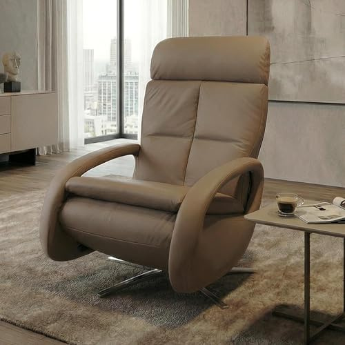 Mendler Relaxsessel HWC-L11, TV-Sessel Liegesessel, Liegefunktion drehbar, elektrisch verstellbar Voll-Leder - Taupe