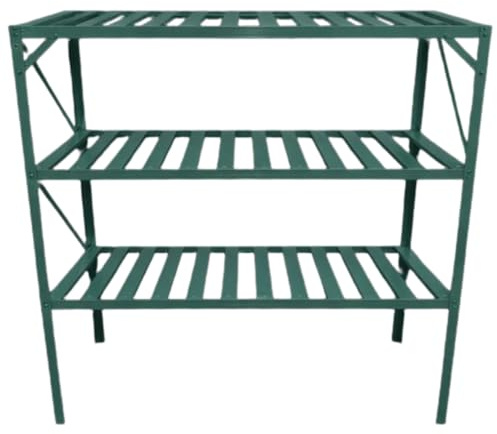 Greenhouse Staging Shelving Aluminium With Steel Legs Free Standing 1 2 Or 3 Tier Green Or Silver (Green - 3 Tier Staging Bench)