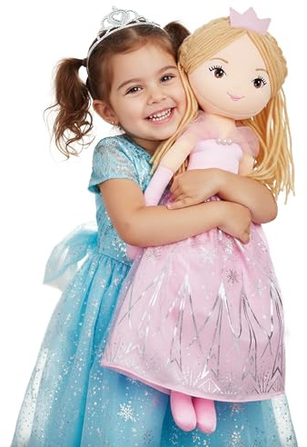 Lullaberry 75 cm große XL Prinzessin Seraphina Rainbowdream weiche Stoffpuppe – Entzückende gefüllte lebensgroße Puppe Geschenk für Mädchen – rosa Kleid