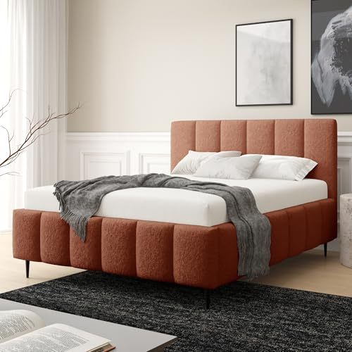 Home Collective Polsterbett Bett Doppelbett mit Bettkasten Bettgestell mit Lattenrost 140x200 160x200 180x200 weich gepolstert modernes Design Schlafzimmer Jugendzimmer Möbel | Orange 160x200
