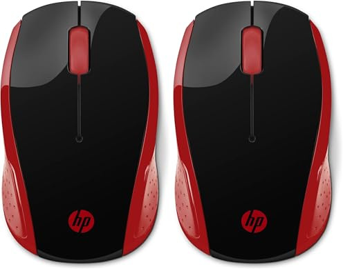 HP 200 (2HU82AA) kabellose Maus (1.000 DPI, 3 Tasten, Scrollrad, USB dongle) schwarz/rot (Packung mit 2)