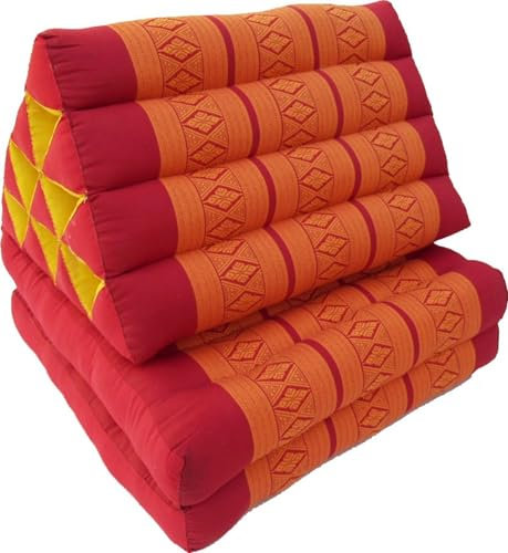 GURU SHOP Thaikissen, Dreieckskissen, Kapok, Tagesbett mit 2 Auflagen - Rot/orange, 30x50x120 cm