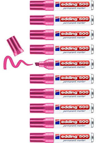 edding 500 pennarelli permanenti - rosa - 10 pennarelli - punta smussata 2-7 mm - impermeabile, ad asciugatura rapida, pennarelli indelebili - per cartone, plastica, legno, metallo, vetro