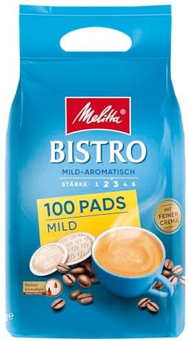 Melitta Cafe Bistro Röstkaffee in Kaffee Pads Maschine, sanfte Röstung, geröstet in Deutschland, Mild Aromatisch, 100 Stück (1er Pack)