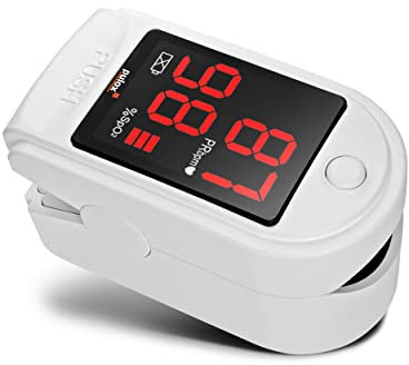 Pulox PO-100 Pulsoximeter mit LED-Anzeige, inkl. Hardcase, Batterien, Schutzhülle, Nylontasche und Trageband Weiß