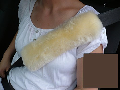 Reissner Lammfelle | Gurtschoner für Sicherheitsgurte im PKW | Autositzgurtbezug Gurtkissen Schulterpolster Gurt | Echtes Merino Lammfell | Farbe Mocca