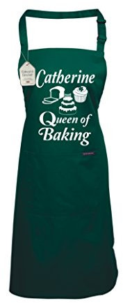Edward Sinclair Personalised Queen of Baking with Name | Bottle Green Apron | (Please Goto Add Gift Options Enter name in FreeGiftMessageBox or send message to the seller once purchased)